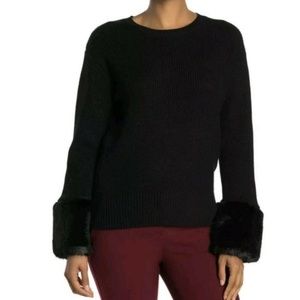 Love Token Knit Sweater with Faux Fur Cuffs